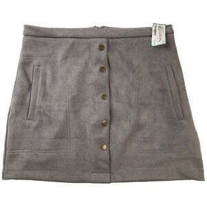 HYFVE GRAY MICRO SUEDE MINI SKIRT M BUTTON FRONT SNAP CLOSURE NWT